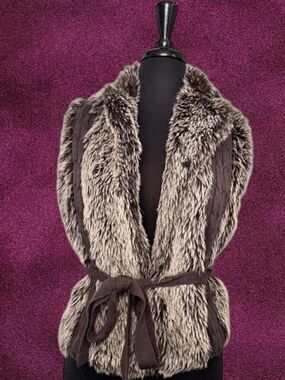 Gray XOXO Faux Fur Vest with Tie Waist